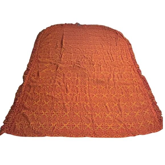 VTG 1970s Damask Bedspread Red Brocade Fringe Edging 78"x100" Boho Full Bedding - Picture 1 of 14